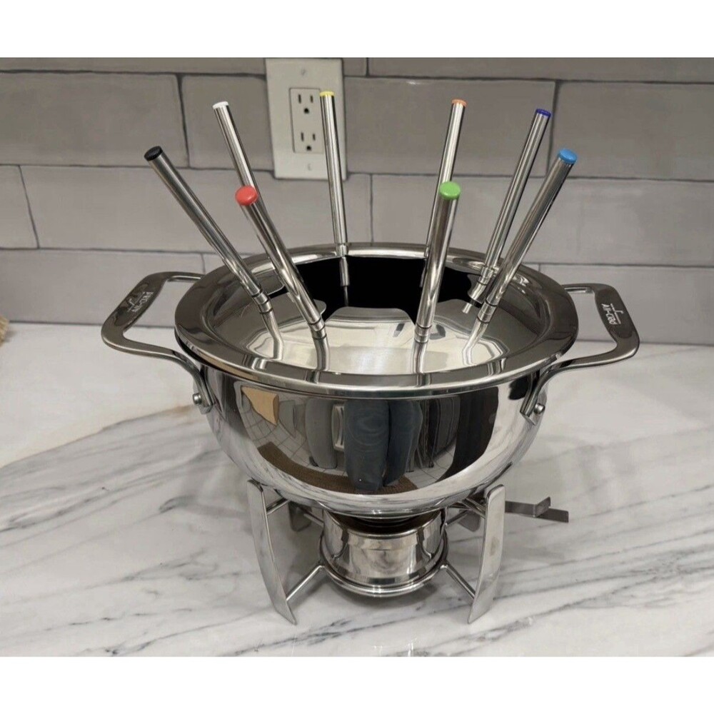 All Clad 3.5 Qt Fondue 12 Pc Set Gourmet Accessories Heavy Guage Stainless